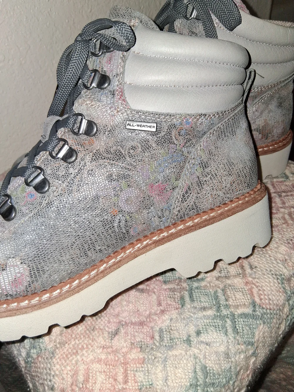Bionica Grey Floral Lace-Up Ankle Boots